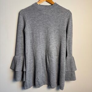 California MoonRise Gray Mock Neck Bell Sleeve Tunic Sweater Women Size XS Twee